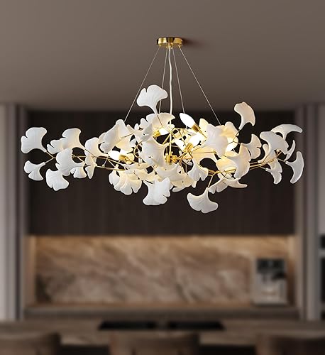 Miniatura 6 de YUYI Candelabros rectangulares de rama, lámpara de hoja de ginkgo para comedor y dormitorio, 47.2 pulgadas, lámparas modernas doradas de lujo,