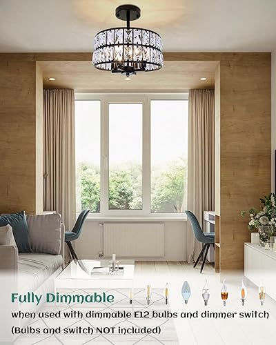 Miniatura 4 de JWLUYN Lámpara de techo empotrada de cristal, 11.22 pulgadas, 4 luces de granja para comedor con base E12, accesorios de iluminación de techo para