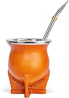 Vista 1 de Taza de Yerba Mate argentina con forro de cerámica, pajita, tetera de calabaza, una bombilla mate, un cepillo de limpieza (marrón)