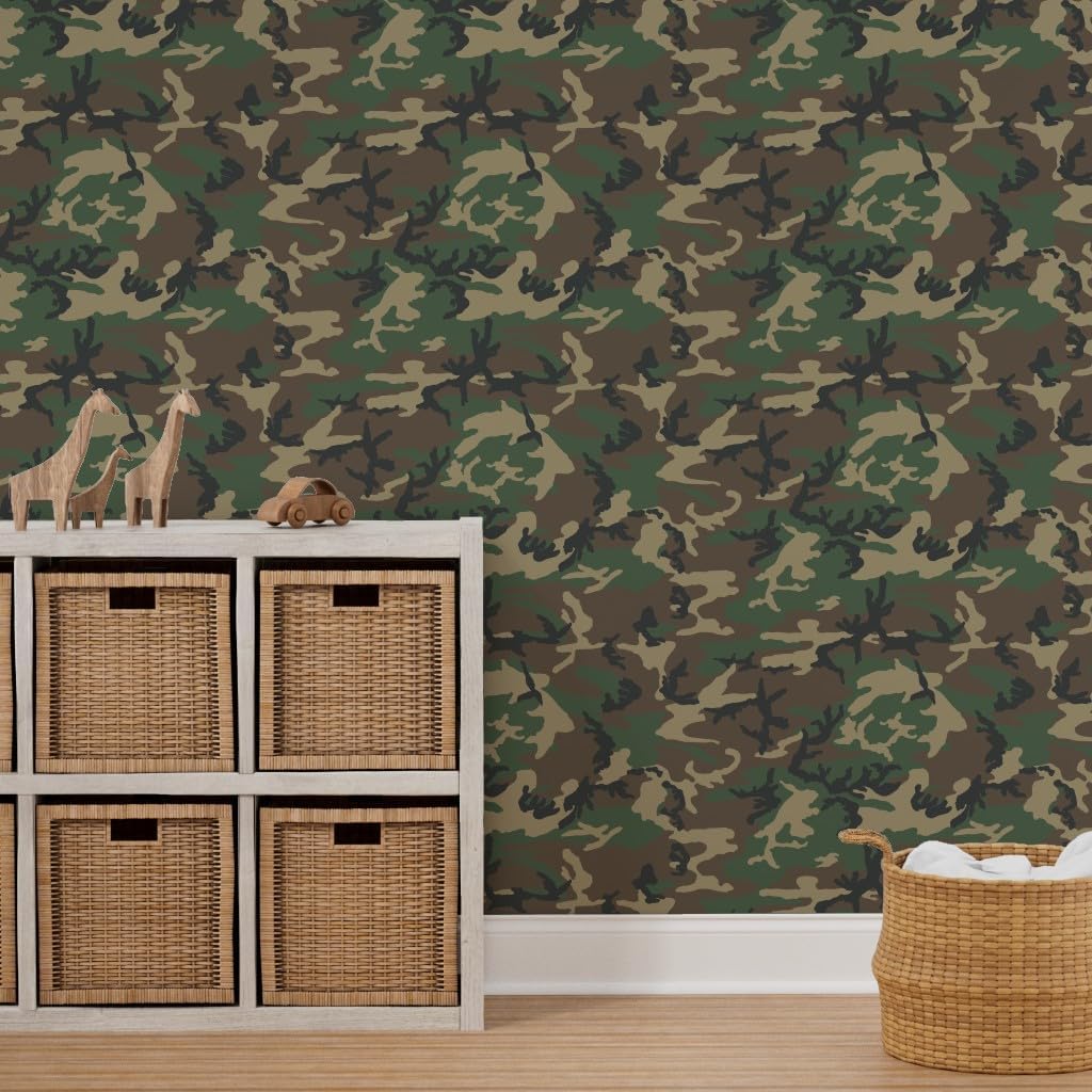Peel & Stick Wallpaper 3ft x 2ft - Woodland Camo Army Abstract Custom Removable Wallpaper by Spoonflower