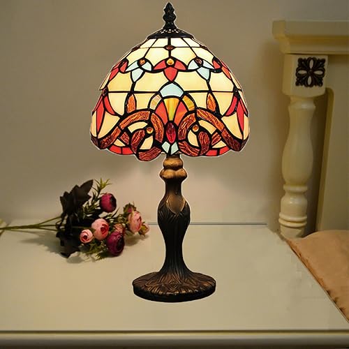Miniatura 2 de Lámpara de mesa estilo Tiffany de 8 pulgadas, lámpara de mesa Tiffany de color naranja, lámpara de mesa para dormitorio, mesita de noche, lámpara