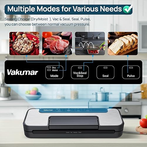 Miniatura 4 de Vakumar Máquina selladora al vacío, máquina selladora al vacío de alimentos de 80 Kpa y 2 recipientes de almacenamiento de alimentos con sellado al