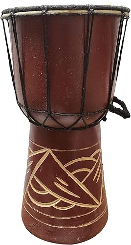 Miniatura 33 de Djembe Drum Carved Bongo música de inspiración africana también una idea única para regalar. Carver Abstract Elephant Giraffe Turtle.