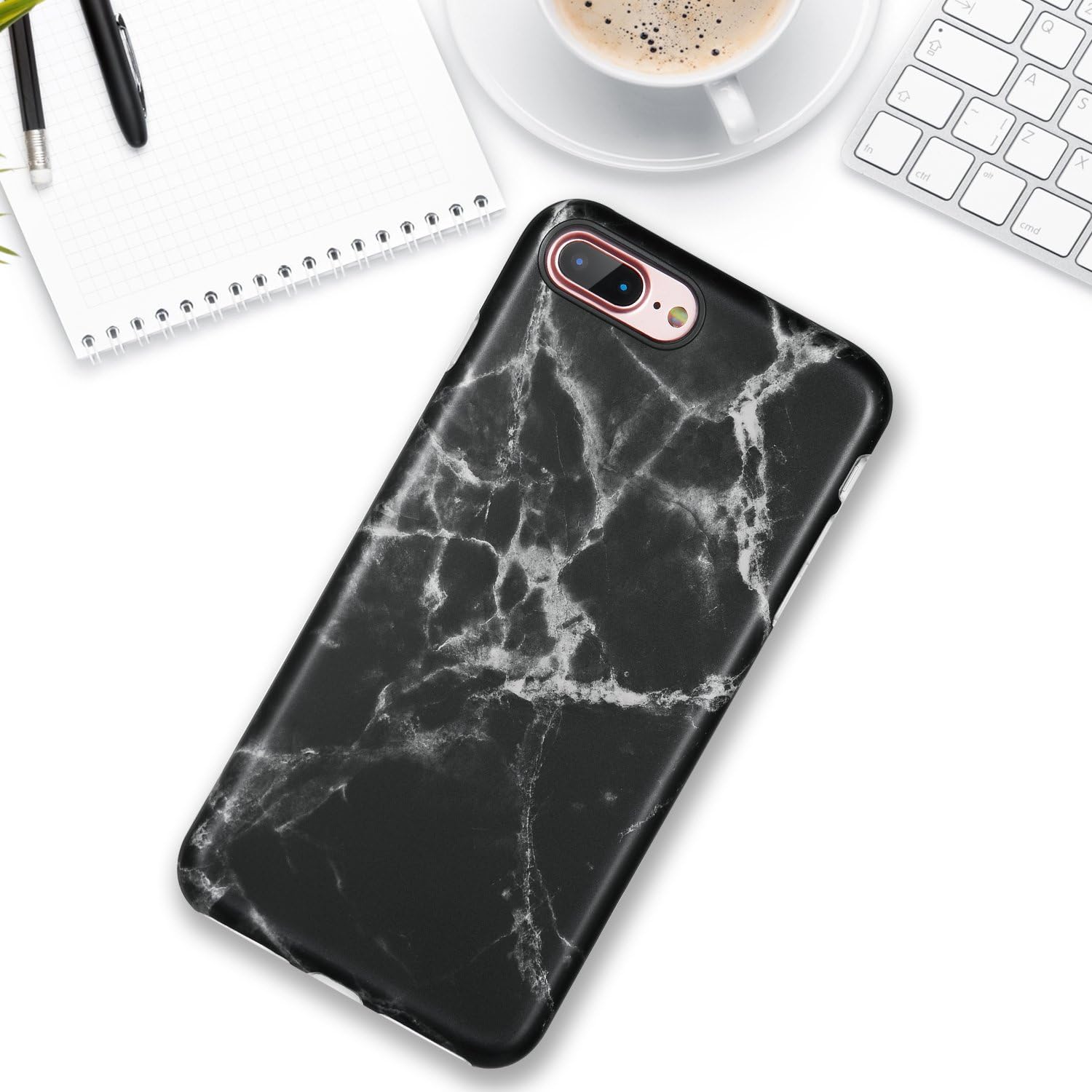 LUMARKE iPhone 7 Plus Case,iPhone 8 Plus Case, Black Marble Slim Fit Glossy TPU Cute Clear Bumper Soft Rubber Silicone Thin Protective Phone Case Cover for iPhone 7 Plus iPhone 8 Plus