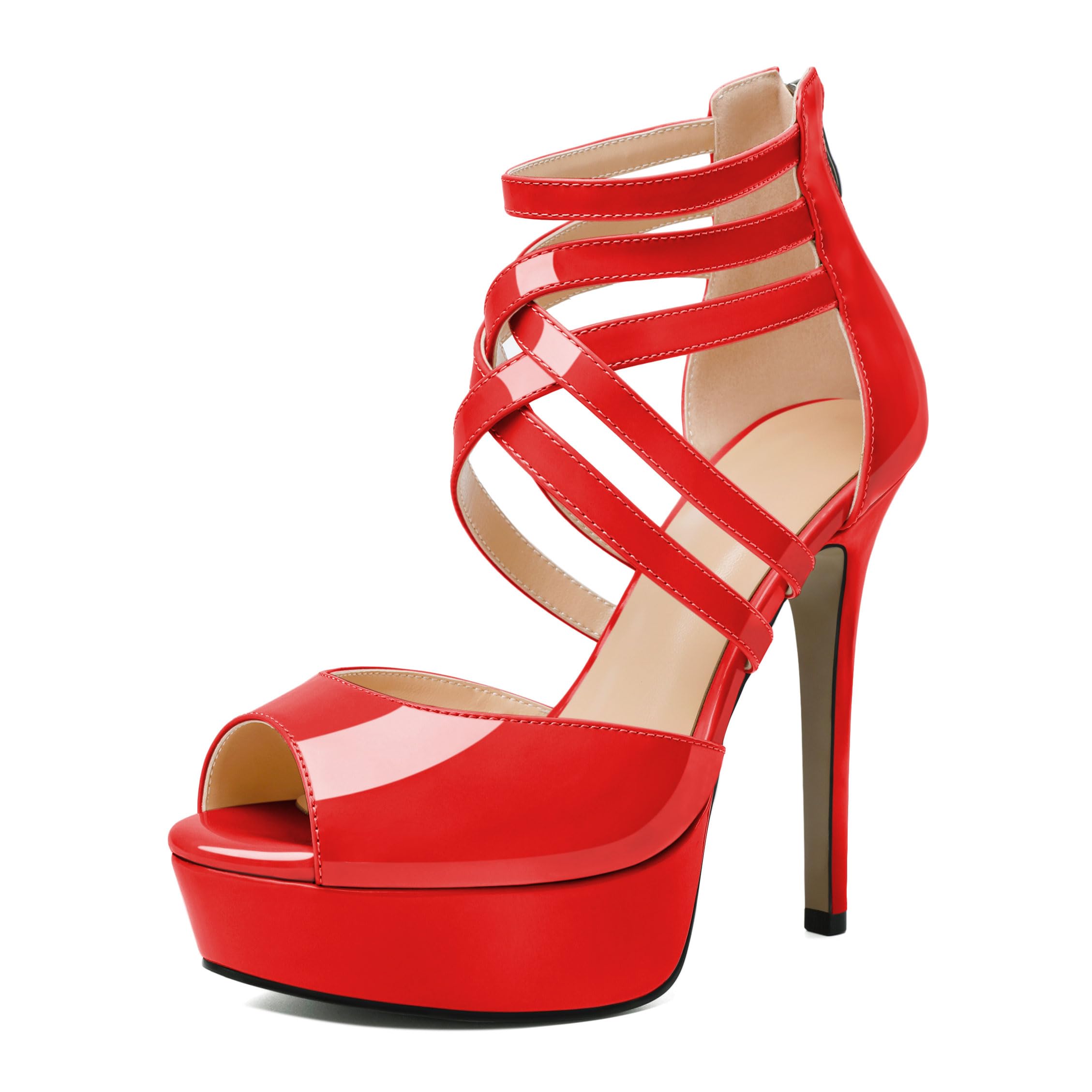 Soireelady Womens Platform Heels Ankle Strap High Heel Sandals Peep Toe Strappy Stiletto Heels Sexy Stripper Heeled Sandals 6 Inches