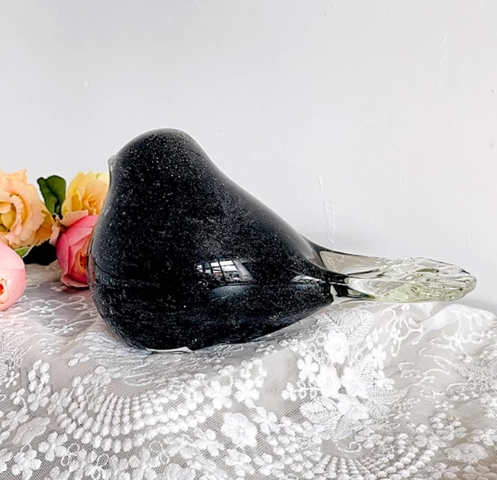 Dytartzx Black Handmade Glass Sculpture Magpie Bird Pigeon Figurine Blown Crystal Glass Glaze Paperweights Ornament Gift Table Home Decor