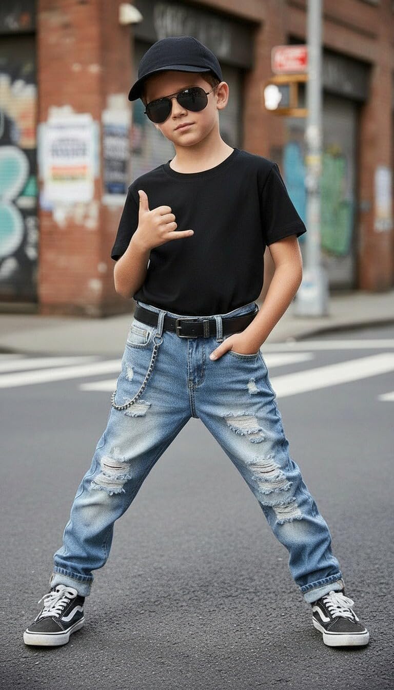 Boy's Skinny Fit Ripped Destroyed Distressed Stretch Slim Jeans Pants - Image 5