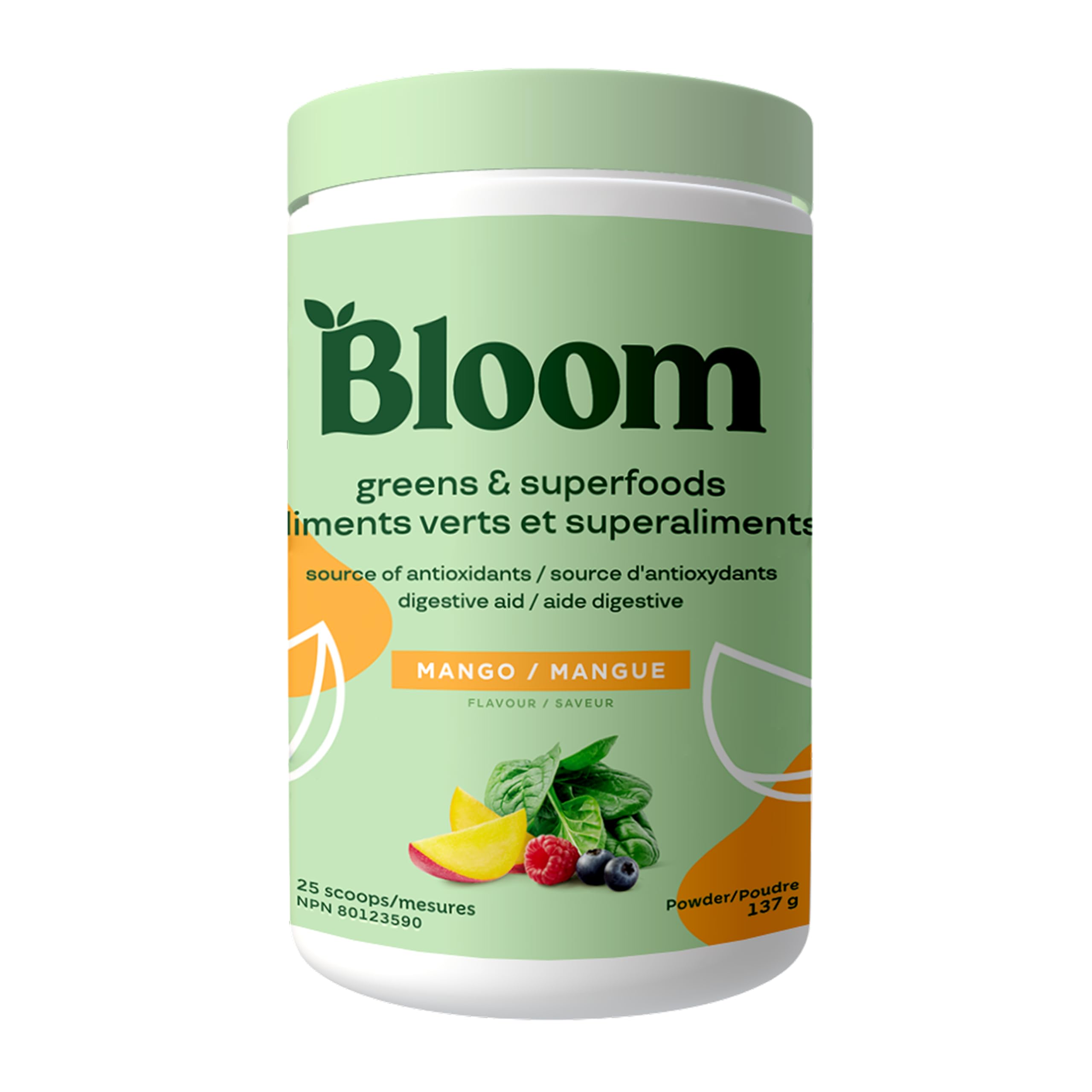 Bloom Nutrition Superfood Greens Powder, Digestive Enzymes with Probiotics and Prebiotics, Gut Health, Bloating Relief for Women, Chlorella, Green Juice Mix with Beet Root Powder, 25 SVG, Mango