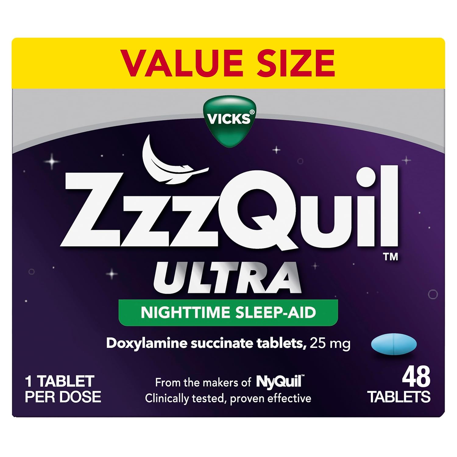 ZzzQuil ULTRA: Ajuda para o Sono, Doxilamina Succinate 25mg, 48 Comprimidos para Dormir Melhor e Acordar Renovado