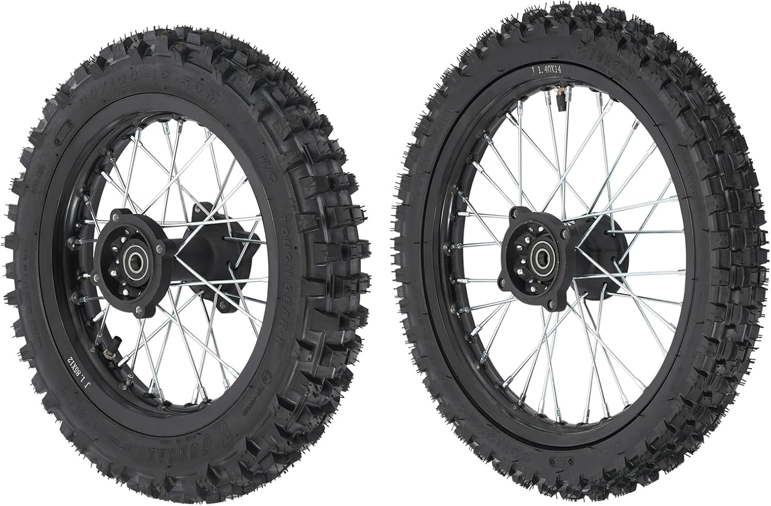 60/100-14 Front Wheel & 80/100-12 Rear Wheel Tire & Rim Kit,Aluminum Rims for Off-Road,Pit Bikes, 50cc 70cc 90cc Off-Road Pit