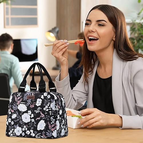Miniatura 8 de PBRO Lonchera térmica para mujeres, bolsa de almuerzo grande reutilizable con cinturón de hombro ajustable, lindas flores de peonía, bolsa portátil