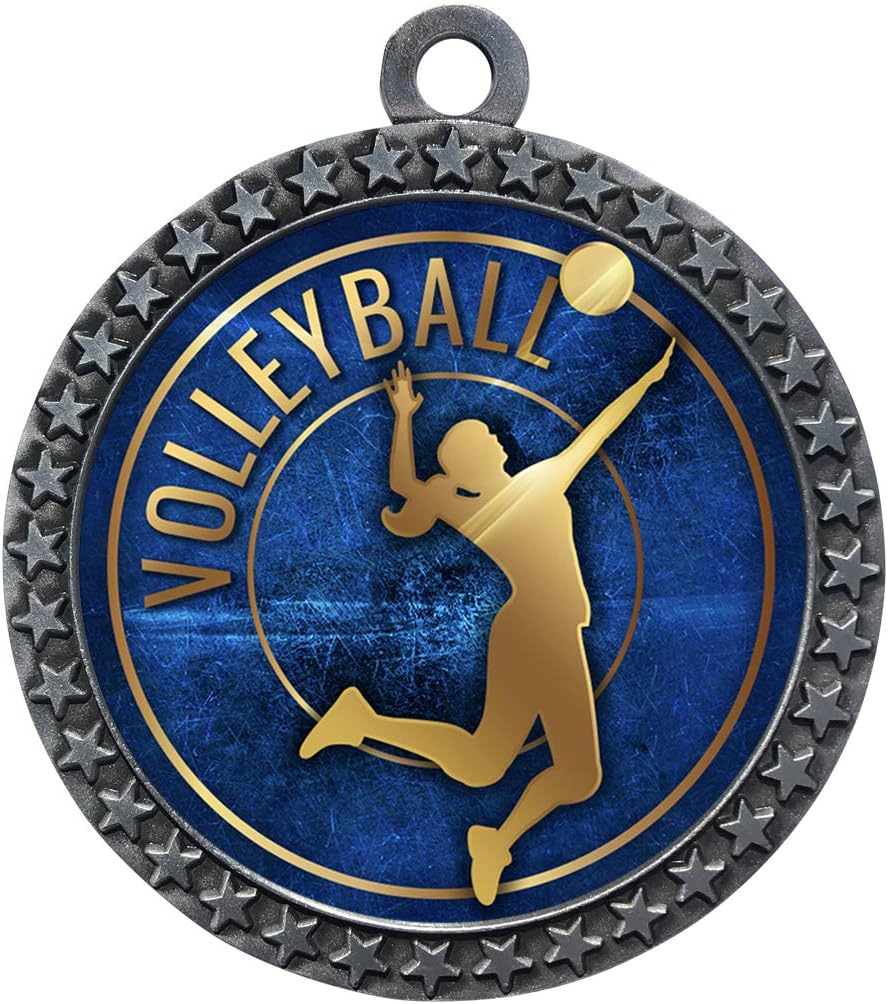 Express Medals 1 to 50 Packs Volleyball Silver Medal Trophy Award with Neck Ribbon STDD212-EG60