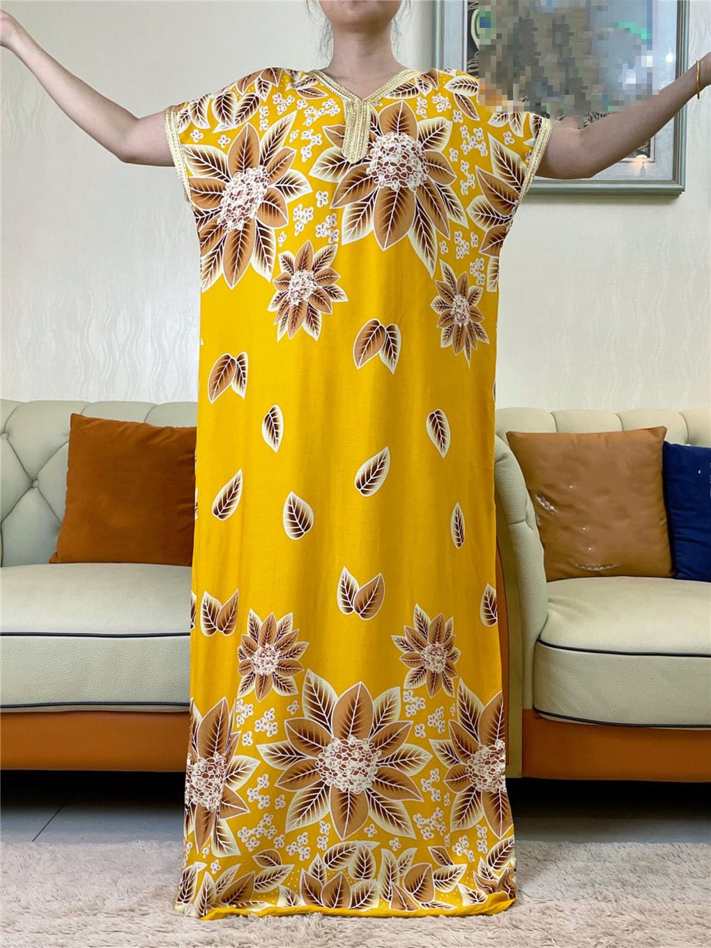 Abito Estivo da Donna A Maniche Corte con Sciarpe sotto Il Vestito Maxi Abito Africano Dashiki Abito da Donna Caftano Sciolto