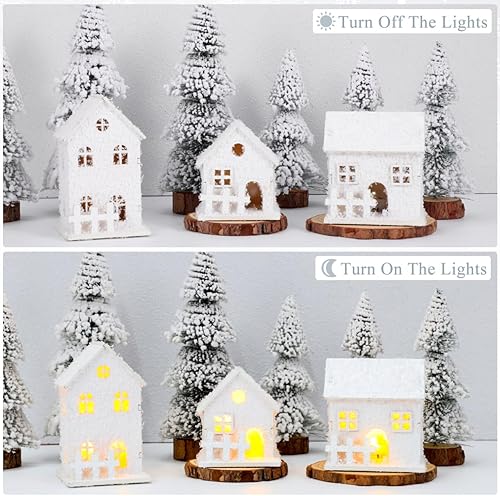 Miniatura 3 de TOYANDONA 3 casas de madera iluminadas por LED para decoración de mesa de Navidad