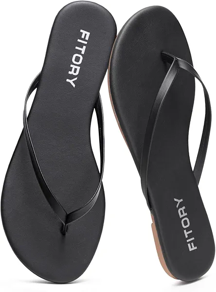FITORY Women’s Flip Flops, Fashion Casual Thong Walking Slide with Vegan Leather, Comfortable Summer Beach Flat Sandals for 2025 Indoor and Outdoor Size 6-11