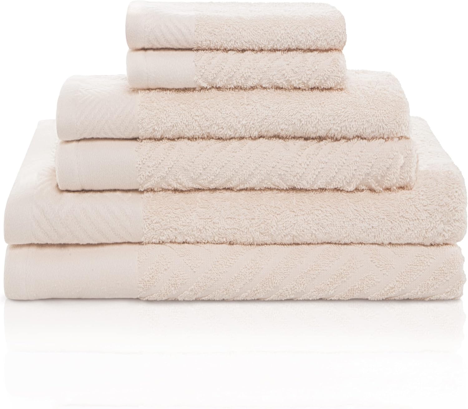 BLUENILEMILLS Egyptian Cotton 6 PC Basket Weave- Jacquard and Solid Towel Set, Premium Quality, Ultra Soft -Trendy Colors (2 face+2 Hand+2 Bath)