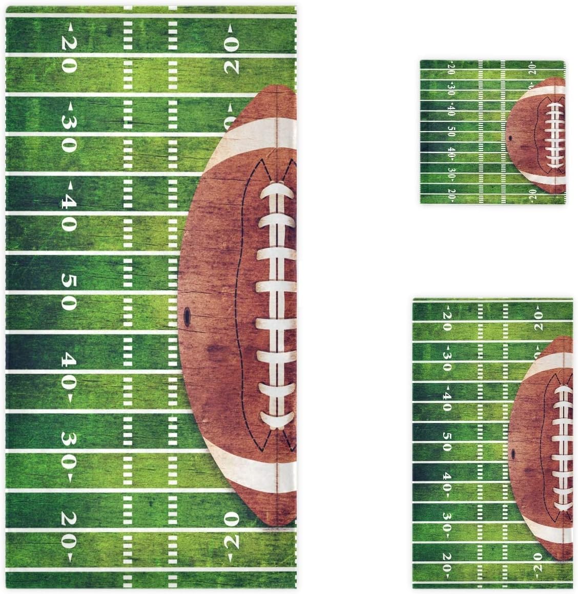 Naanle Stylish American Football Field and Ball Soft Luxury Decorative Set of 3 Towels, 1 Bath Towel+1 Hand Towel+1 Washcloth, Multipurpose for Bathroom, Hotel, Gym, Spa and Beach
