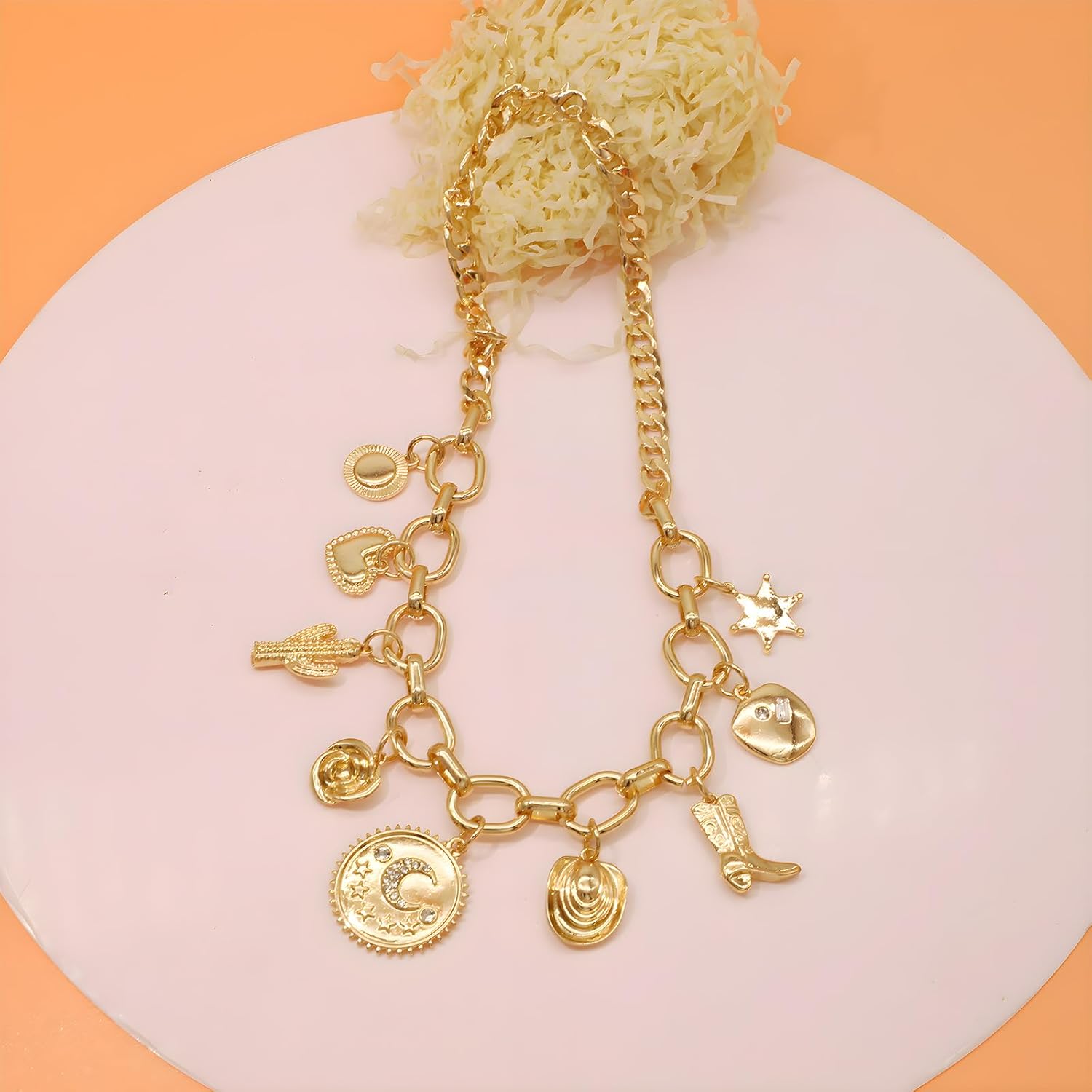 We We Chunky Antique Heart Charm Necklace for women Vintage Sun Stars Hearts Sea shell Starfish Beachy Boho Layers Charms Necklaces - Image 5