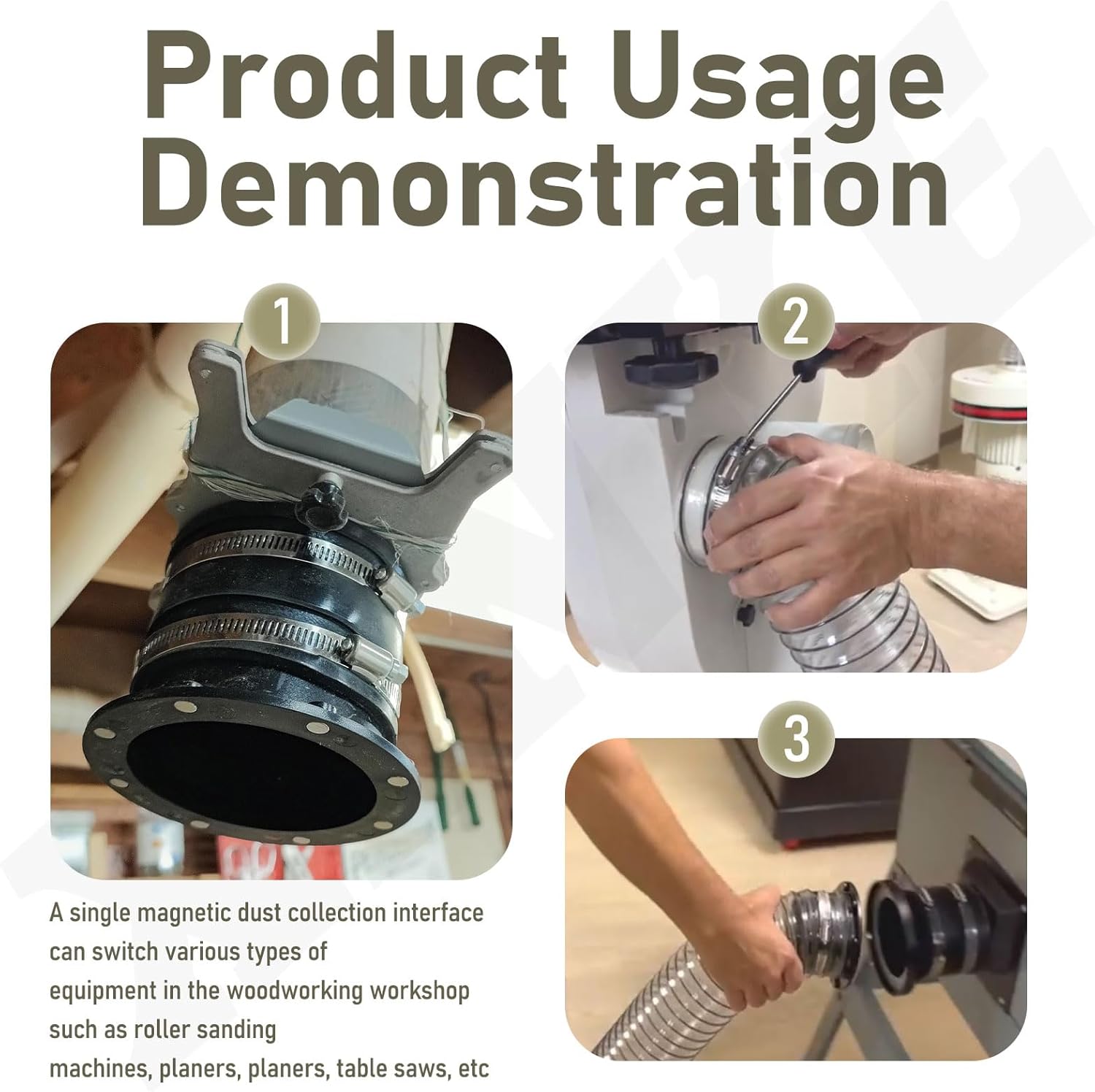 4 Inch Magnetic Dust Collection Connector W/Dust Control Flex Cuff Compatible with Wood-working Shop Vacuum Dust Collector, Quick Connection of Switch 5 hose to Equipment Interface