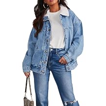Womens Winter Sherpa Lined Denim Jacket Button Down Faux Fur Collar Jean Coat Overcoat