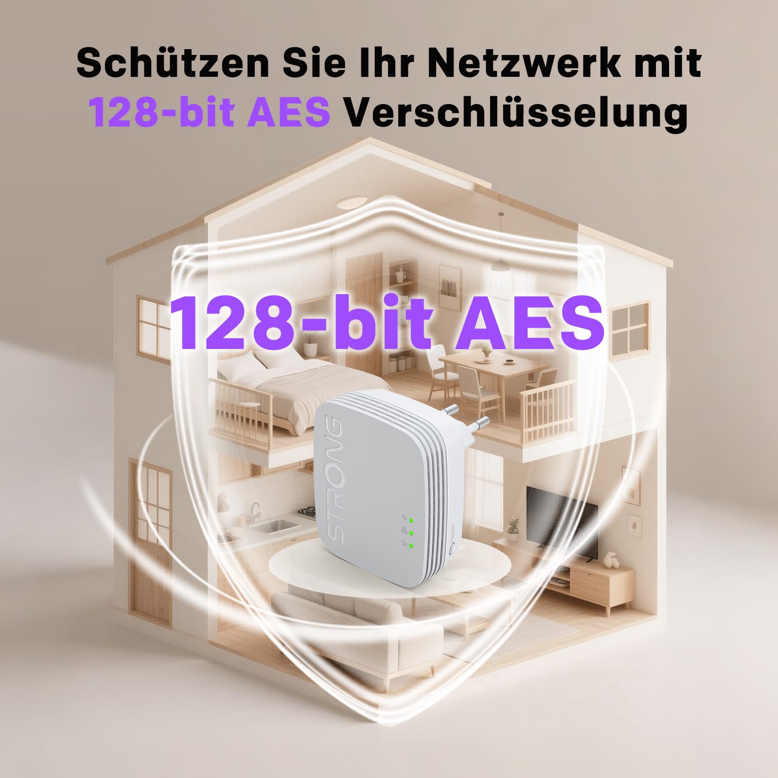 STRONG AV1000Mbit/s Powerline Adapter Set, HomePlug AV2 Powerline Internet Erweiterung, Plug & Play, EIN Knopf Sicherheit, Energiesparmodus, Gigabit LAN Ports, ideal für TV, PC, Gaming Konsole