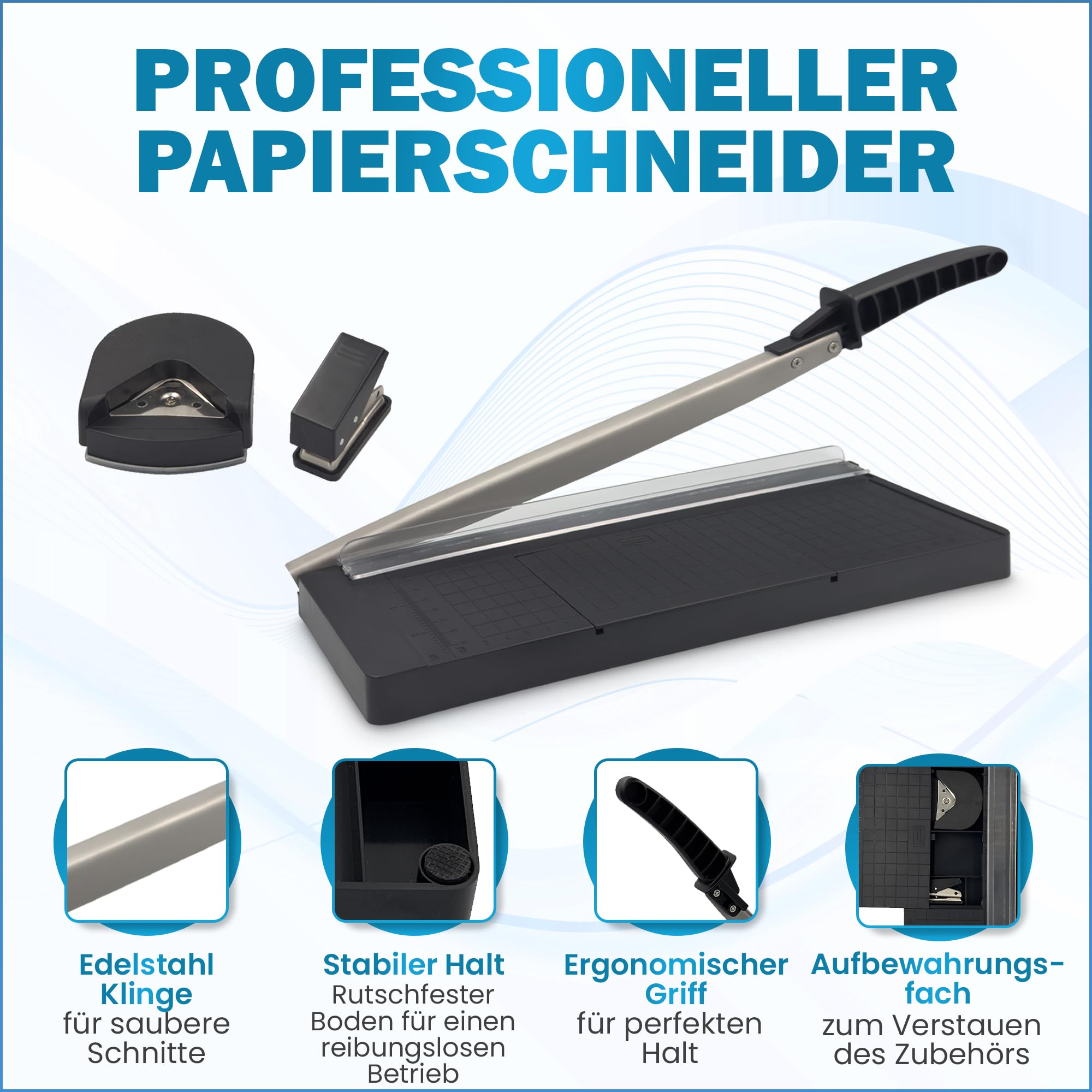 Papierschneider A4 Kompakt 34 cm | Für bis zu 8 Blätter A4-B7 (80g/m²) | Präzise Schneidemaschiene für Papier- & Bastelarbeiten | Ideal für Büro, Schule, Fotografie & Scrapbooking