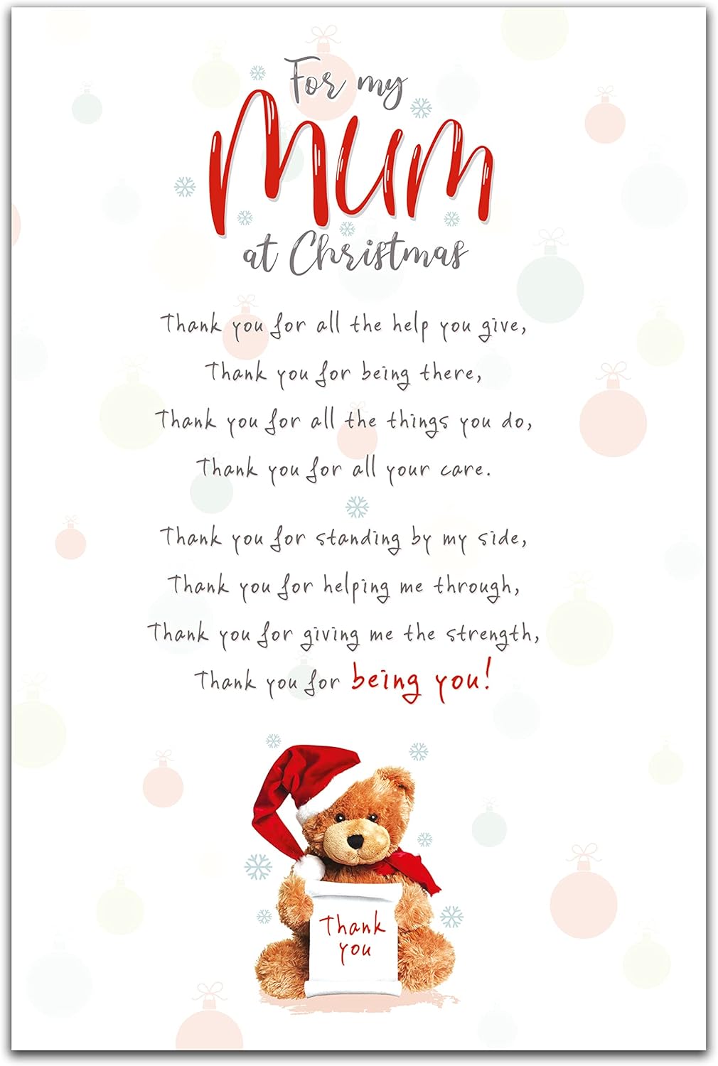 Emotional Rescue Thank You Mum Christmas Card