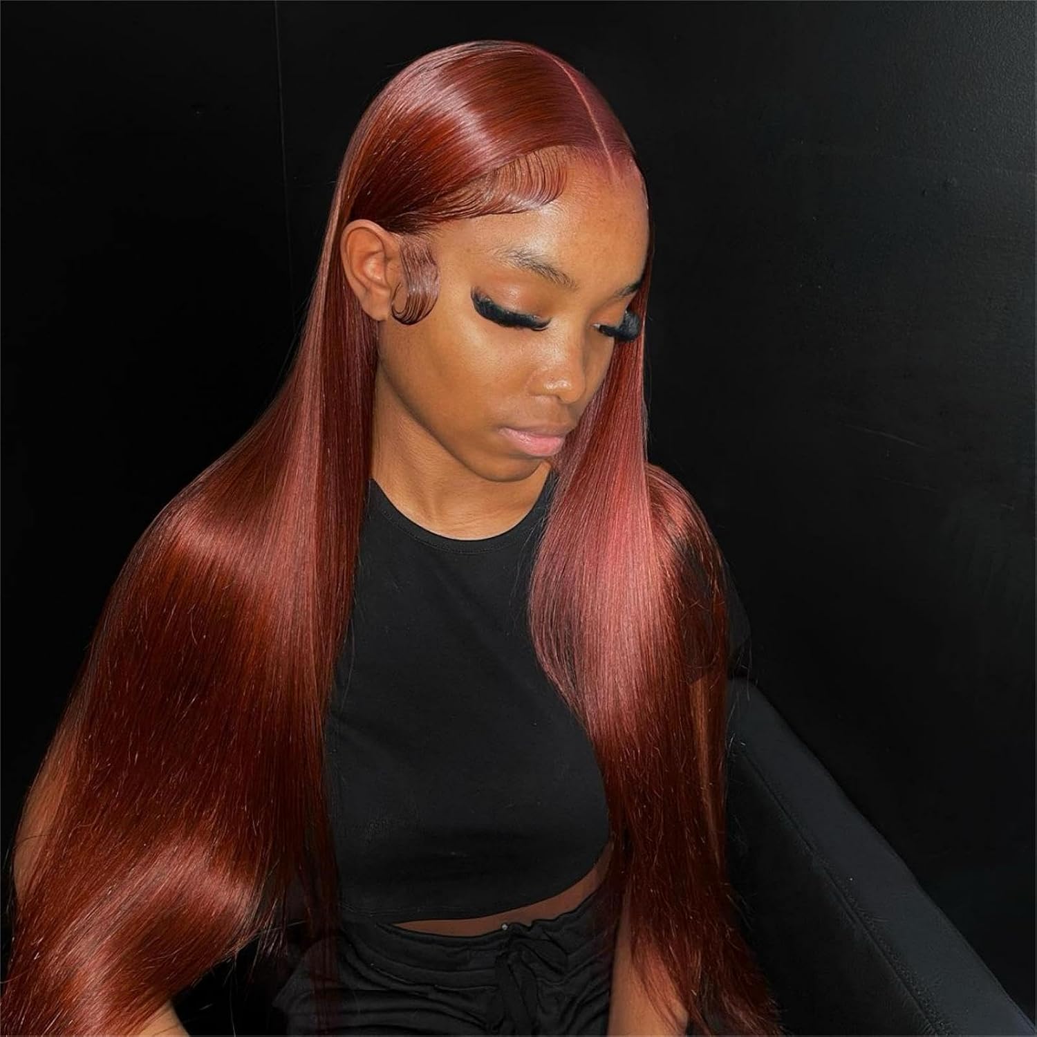 ijoy Reddish Brown Human Hair Pre Plucked 13x4 Copper Brown Straight Lace Front Wigs Human Hair 180 Density Glueless Wigs Human Hair with Baby Hair For Women 20 Inch