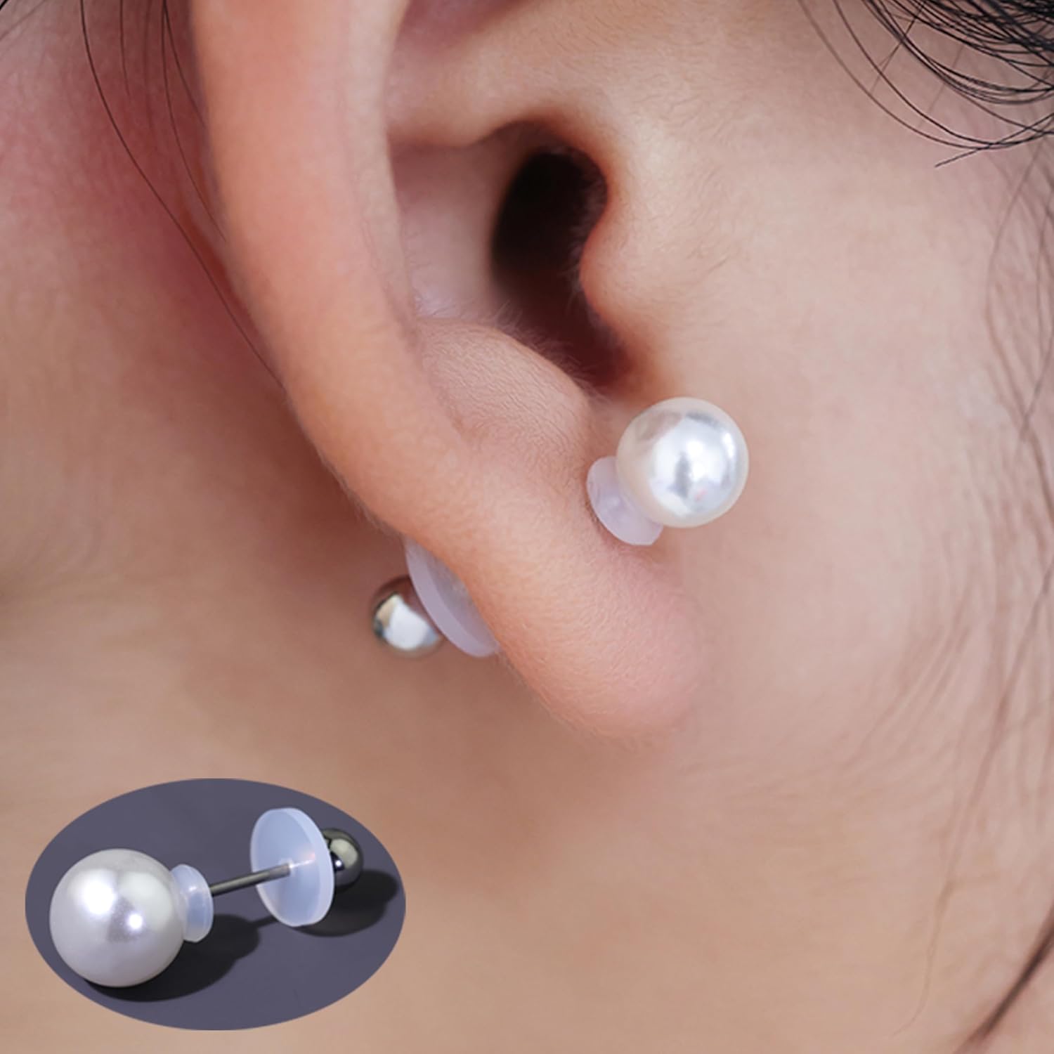 0.55 Inch Silicone Earring Backs Stoppers for Piercings, Clear Discs, 14mm, Non-Pull Stabilizer Pads for Healing Earlobe Support Patches (50 pcs) - Image 3