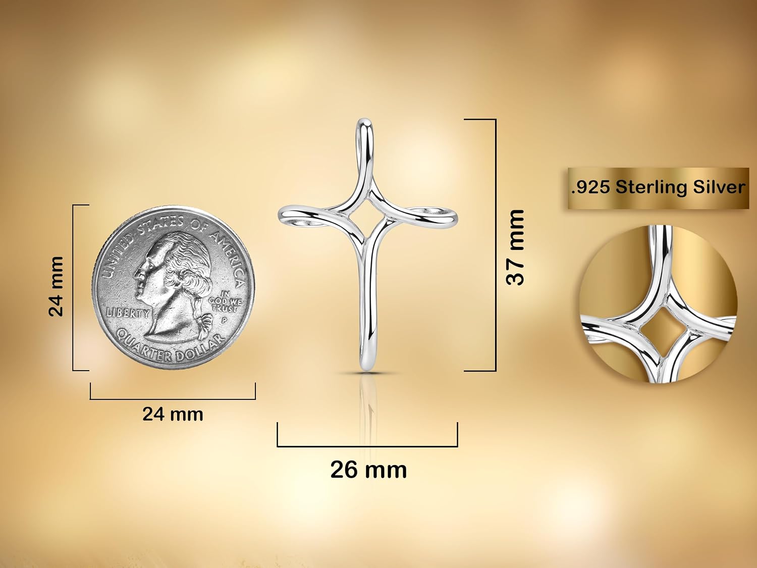 AeraVida Shiny Cross Infinity Loop .925 Sterling Silver Slide Pendant | Modern Faith Cross Charm 26x37mm Stamped 925 (Necklace Not Included) | Jewelry for Men and Women