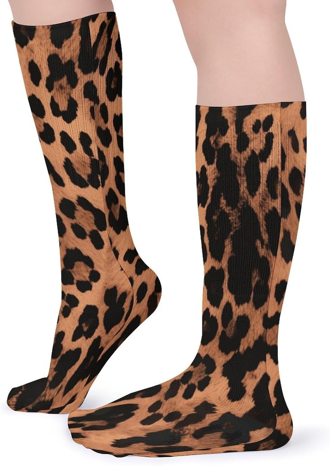 Leopard Pattern Crew Socks High Stocking Thermal Socks | Tube Socks-Breathable-Moisture-Soft-wicking for Hospital Pilates Yoga for women men Grippy for office and daily walking
