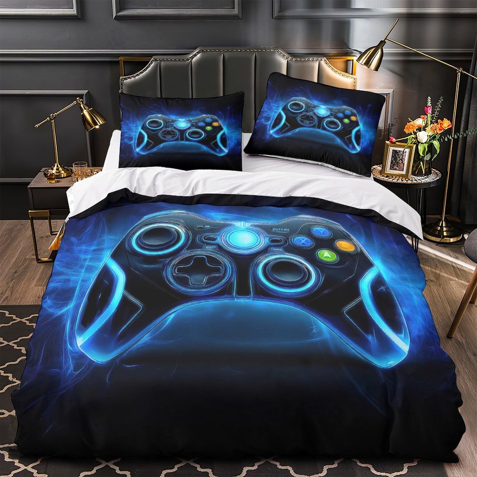 Funda Nórdica Microfibra 3D Impresión Mando Gaming, Decoración Dormitorio Juego de Cama Gamer, Suave Transpirable para Adultos y Adolescentes Super King（260x220cm）