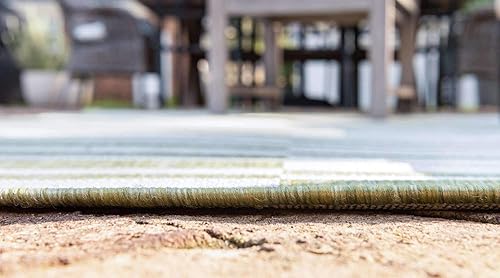 Miniatura 4 de Unique Loom Outdoor Collection - Alfombra de transición para interiores y exteriores, diseño de rayas clásicas, 8 pies x 11 pies, verdemarfil