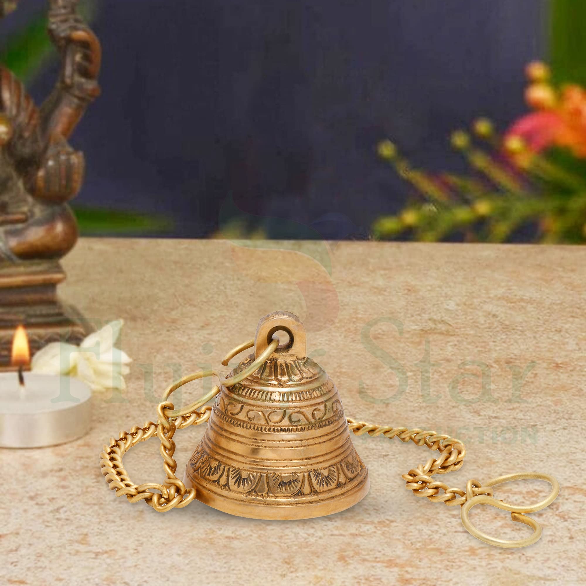 CRAFTHUT Beautiful Brass Hanging Bell with Chain for Temple, Door, Hallway, Porch Or Balcony 4
