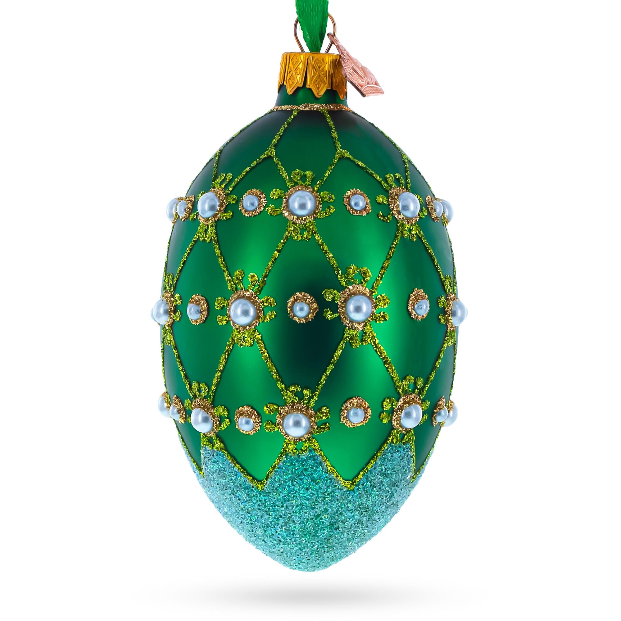 BestPysanky Perle su traliccio verde uovo ornamento 10 cm