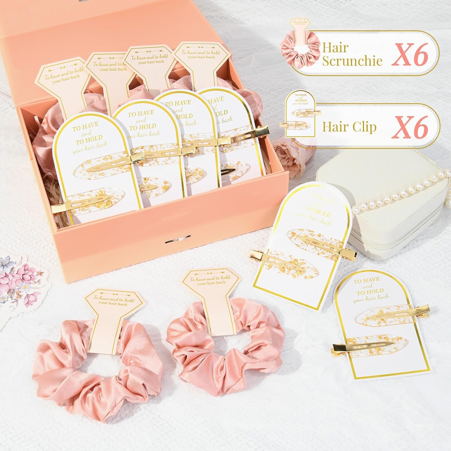 12 PCS Bridesmaid Proposal Gifts Bridesmaid Hair Clips Scrunchies Bridal Shower Gifts Silk Satin Soft Hair Accessories Wedding Favor Women Girls image 2
