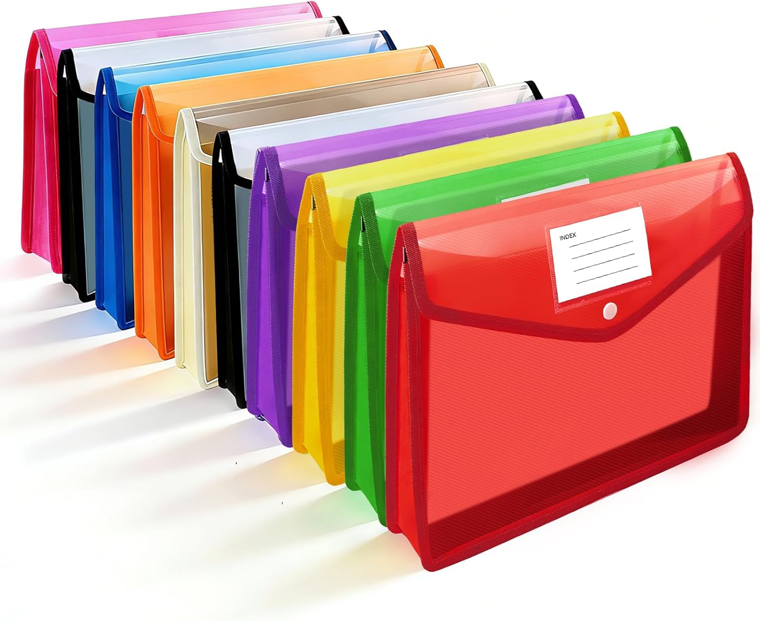 Plastic Expanding File Folder, Folders for Documents, Transparent Envelopes with Elastic Closure, File Folder Organizer Holder, Large Capacity, Fit Letter/A4 Size (Multicolor-10Pcs)