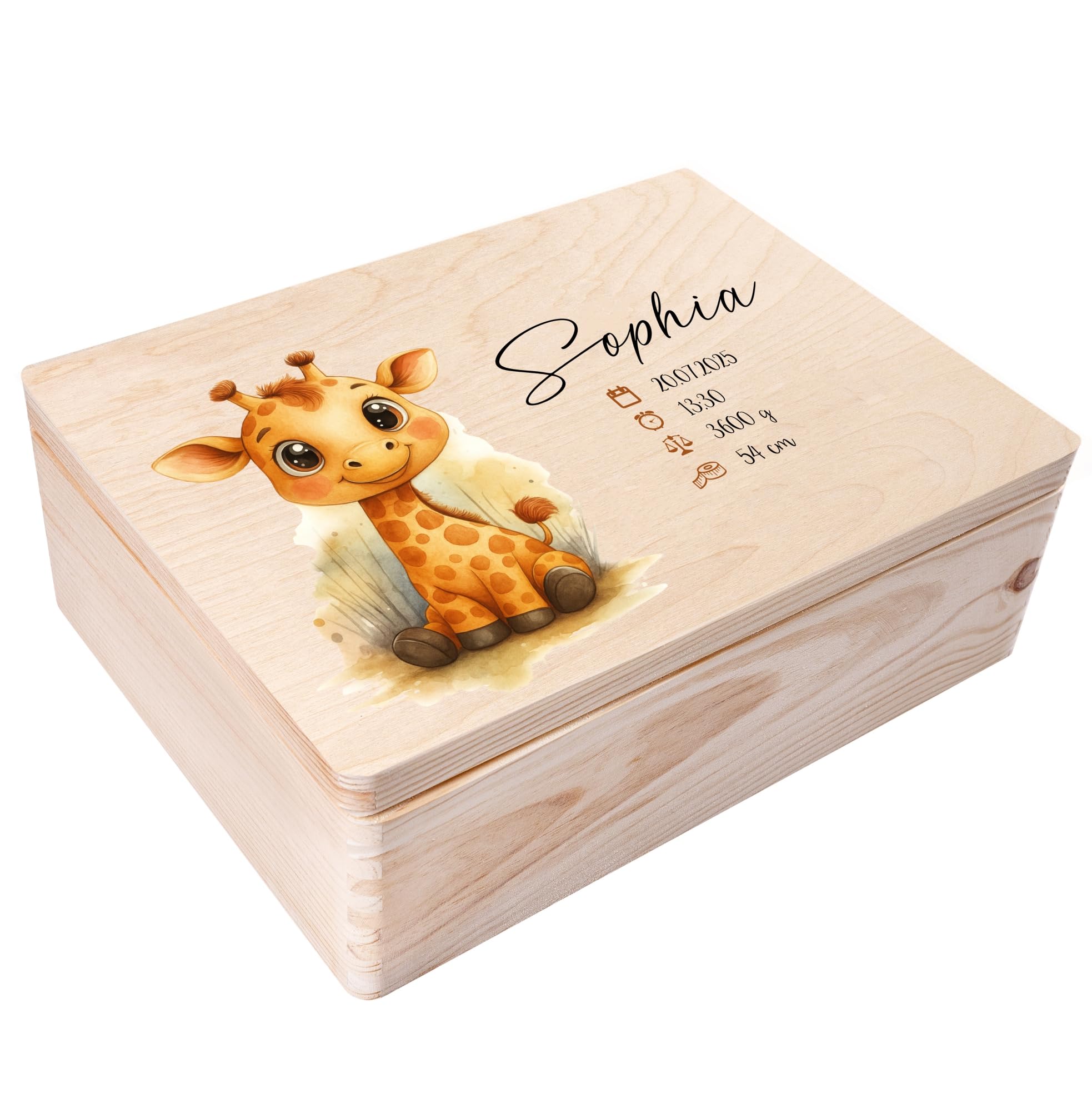 Creative Deco Personalised Baby Memory Box Souvenir Box - Wild Animals Giraffe | Custom Keepsake Boxes | Customised Wooden Storage Box with Hinged Lid