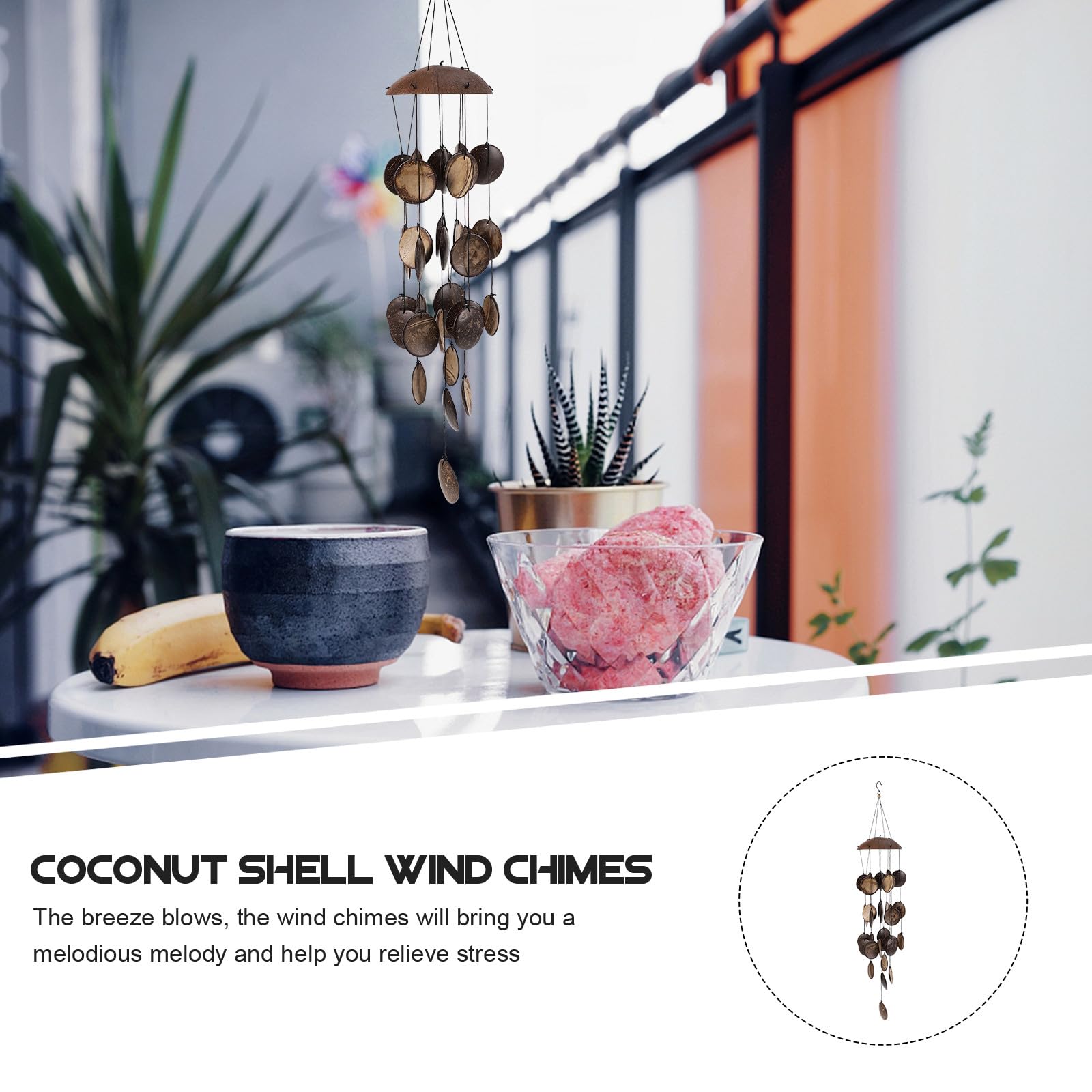 Ciieeo Carillon Éolien Créatif en Coquille Naturelle Suspendu pour Décoration de Jardin, 1 Pièce, Matériau Naturel Bambou, Facile à Nettoyer, Mélodie Harmonieuse