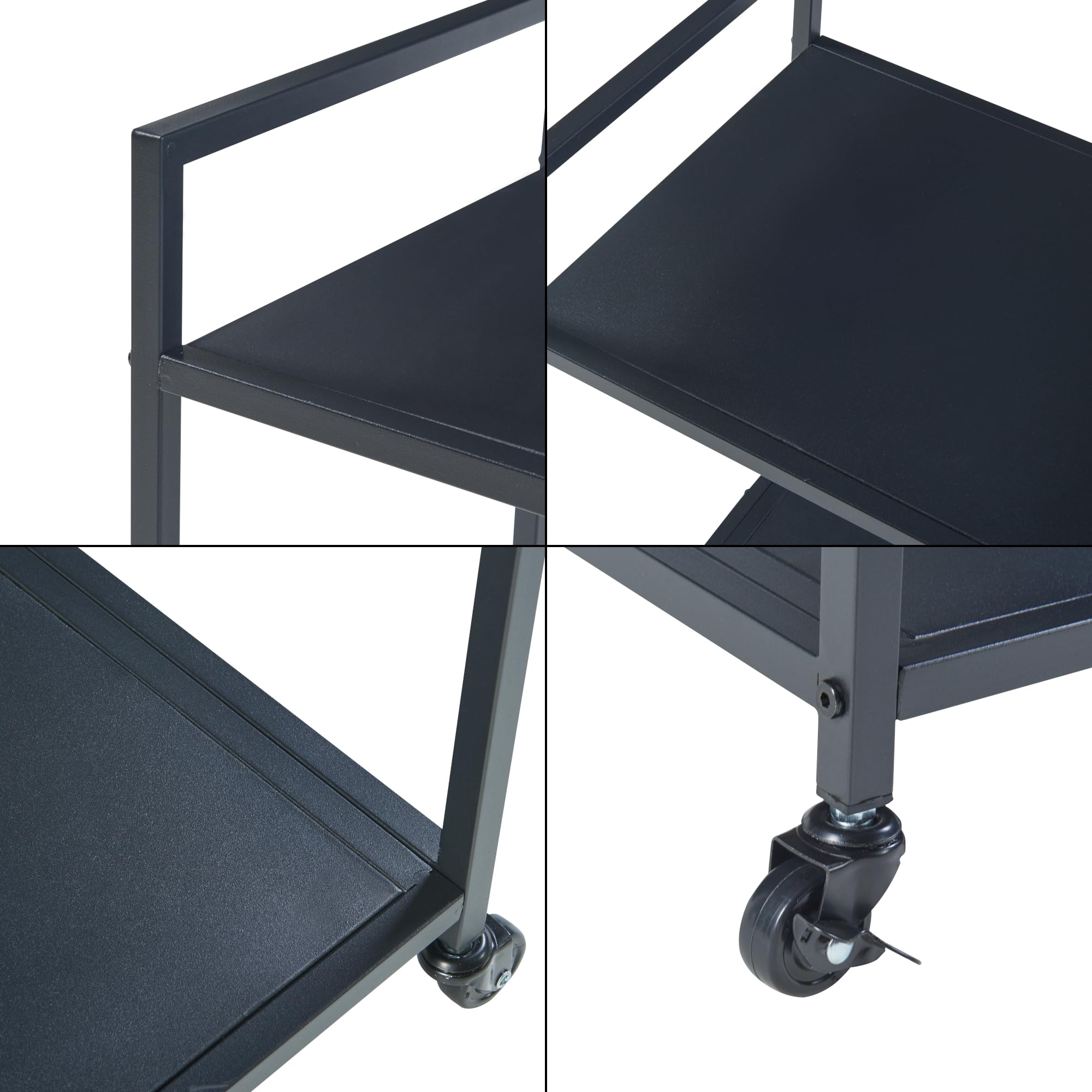 [en.casa] Carro de Servicio con 2 Estantes Carrito de Restaurante con Asa Estantería de Baño con 4 Ruedas Carrito de Cocina Versátil Metal 69 x 50 x 36 cm - Negro