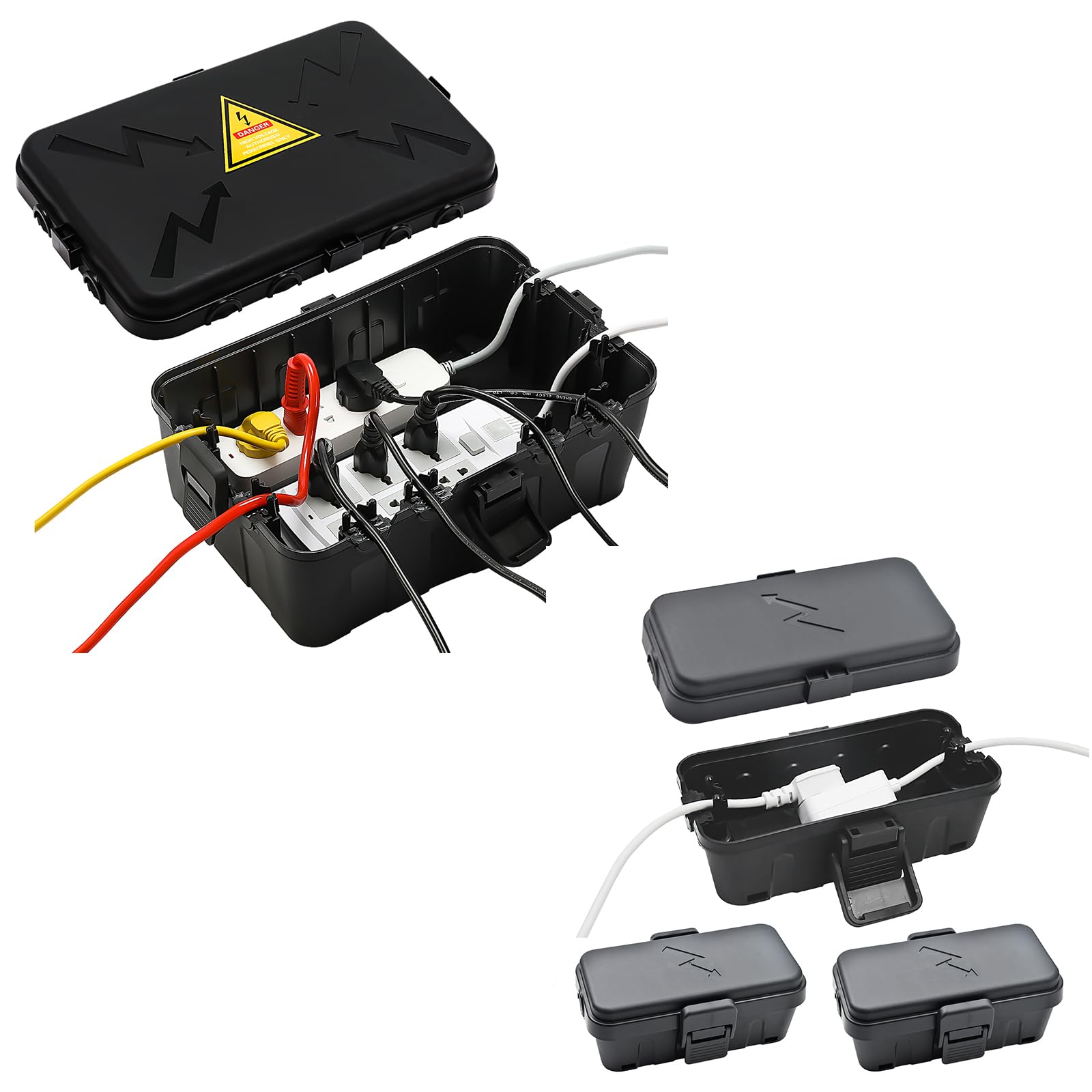 Large IP54 Waterproof Outdoor Electrical Box(12.6x8.7x5.1inch),Small Weatherproof Electrical Connection Box(inner5.5 x 3 x 2.2inch) Protect Outlet,Plug,Timer,Power Strip,Holiday Light,Black
