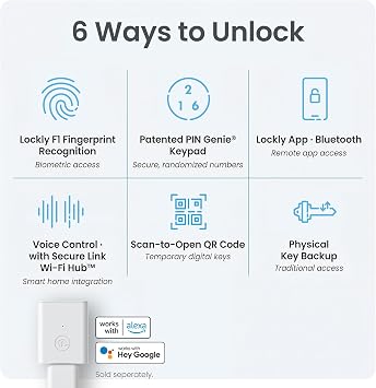 Lockly Secure Plus, Keyless Entry Door Lock, Smart Locks for Front Door, Smart Lock Deadbolt, PIN Genie Keypad, 3D Biometric Fingerprint Sensor, Auto Lock Smart Door Lock