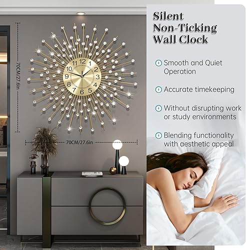 Miniatura 5 de Relojes de pared extra grandes para sala de estar, reloj de pared moderno y silencioso, funciona con pilas, sin tictac, para dormitorio, oficina,