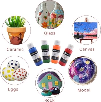 Artecho Acrylic Paint Set 48 Colors 2oz/59ml with 12 Brushes, Art Supplies