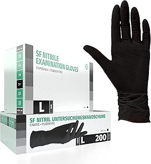 SF Nitrilhandschuhe L Schwarz – 200 Stück Einweghandschuhe, Einmalhandschuhe, Puderfrei, Latexfrei, Gummihandschuhe Einweg zum Kochen, Putzen, für Medizin, Küche, Garten, Werkstatt, Tattoo, Haushalt