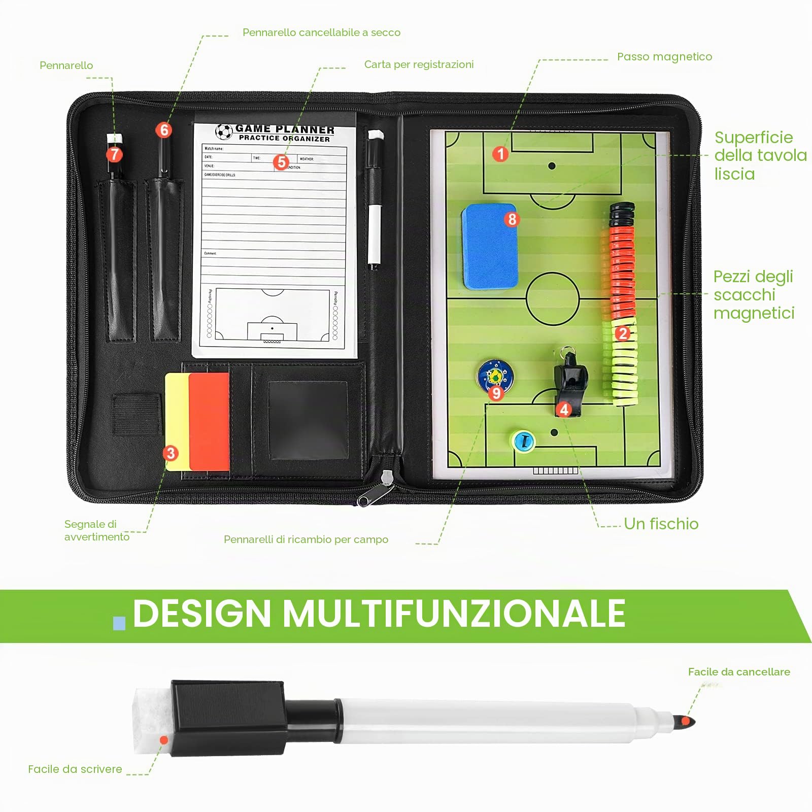 Cartella Tattica per Allenatore di Calcio, RoseFlower Lavagna Magnetica Calcio Attrezzatura da allenamento con Penne, Gomma, Spazzola - Coach board per Organizzazione Giocatori Tattiche e Strategie #3