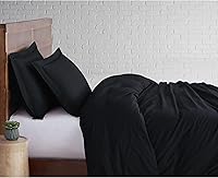 Vista 6 de Brooklyn Loom Juego de edredón clásico de algodón negro de 2 piezas, tamaño individual XL, con temática de color sólido, para hombres y mujeres
