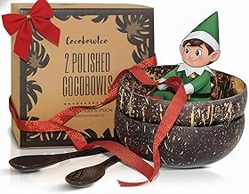 Coconut Bowl Set with Wooden Spoons – Eco-Friendly Acai Bowls, Yogurt Bowls & Smoothie Bowl – Ideal for Ninja Creami & Healthy Breakfasts (2, Polished)