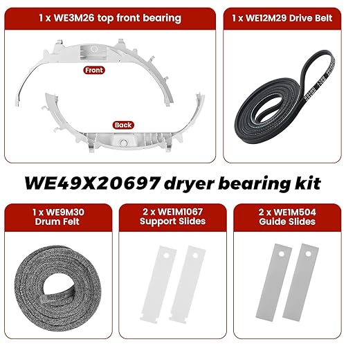 Miniatura 2 de puxyblue - Kit de rodamientos delanteros para secadora WE49X20697 WE3M26 2025 para secadora G-E de punto caliente, incluye cojinete superior WE3M26