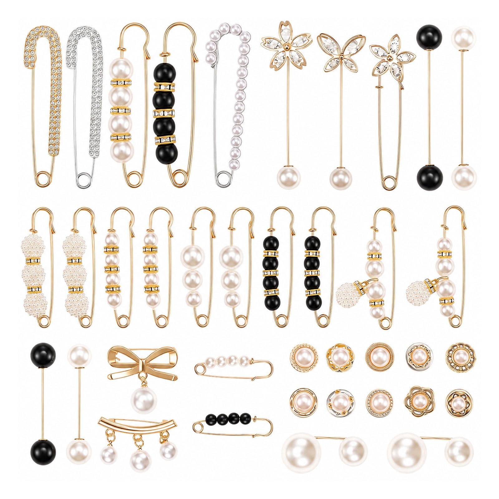 Ruispeed 38Pcs Pearl Brooch Pins Safety Pins For Clothes Decoration
